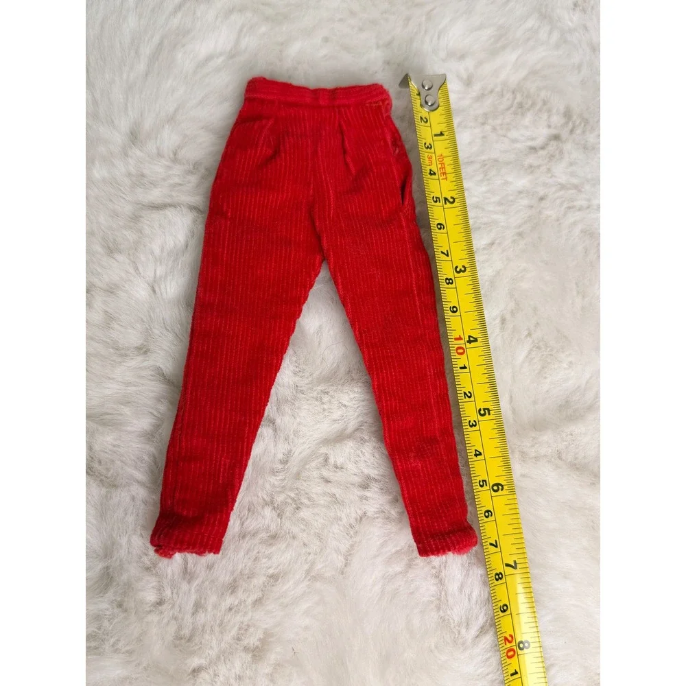 Vintage 1960s Red Corduroy Barbie Clone Pants Metal Snaps Doll Clothes Trousers